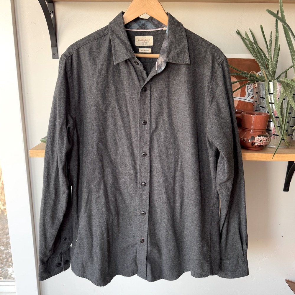 Weatherproof Vintage Gray Flannel Tailored Long Sleeve Button Down Shirt Large